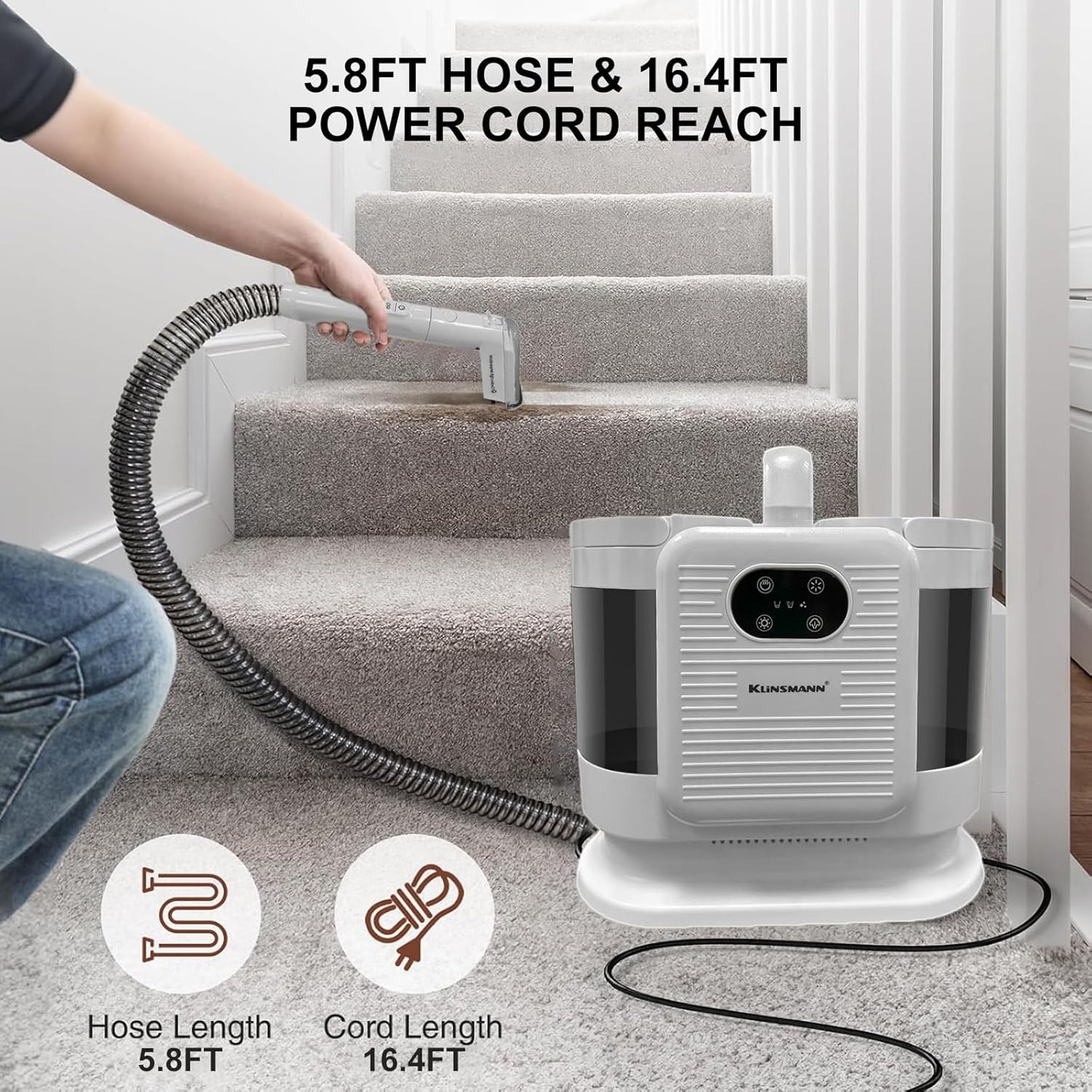 Upholstery Steam Cleaner for Couch & Furniture – 1650W 15KPa Powerful Suction Portable Carpet Spot Cleaner Machine with 4 Cleaning Modes, Ideal for Sofa, Car Seat, Rug, Mattress & Pet Stains, White