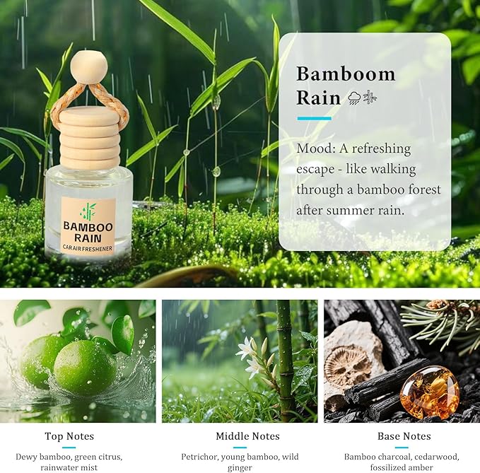 Car Air Freshener Oil Diffuser - Hanging Long Lasting Scent for Car & Home, Essential Oil Freshener with Adjustable Fragrance(Bamboo Rain+White Tea)