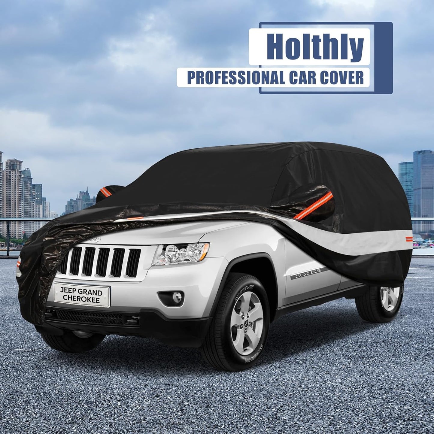 10 Layers SUV Car Cover Custom Fit for Jeep Grand Cherokee (2010-2025) Waterproof All Weather for Automobiles, Outdoor Full Cover Sun UV Rain Protection with Cotton.Black