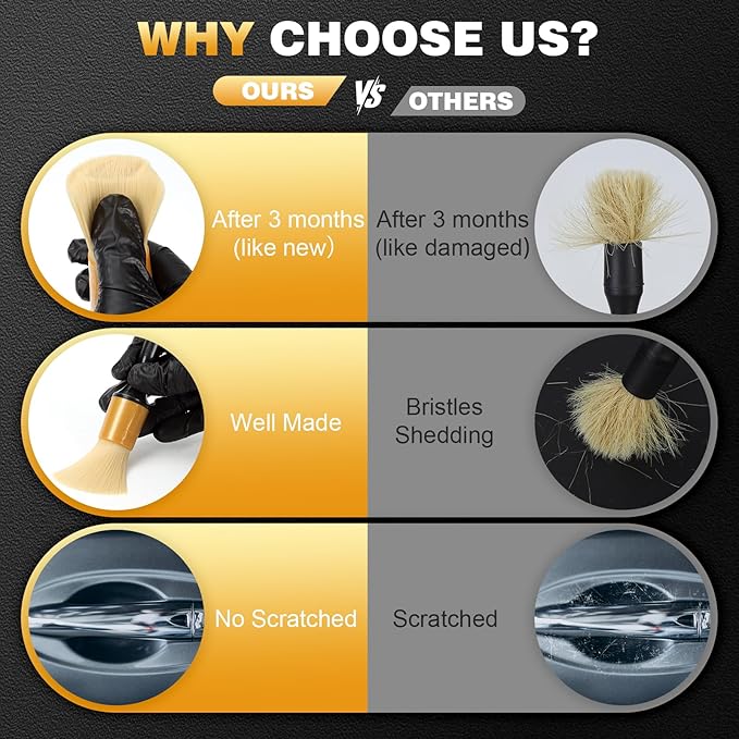 7PCS Car Detailing Brush Set,Boar’s Bristle Car Cleaning Detail Brush kit,Ultra Soft No Scratch Car Dust Brush,Car Interior Detailing Brushes Kit,Detail Brush Car Detailing for Interior Exterior(gold)