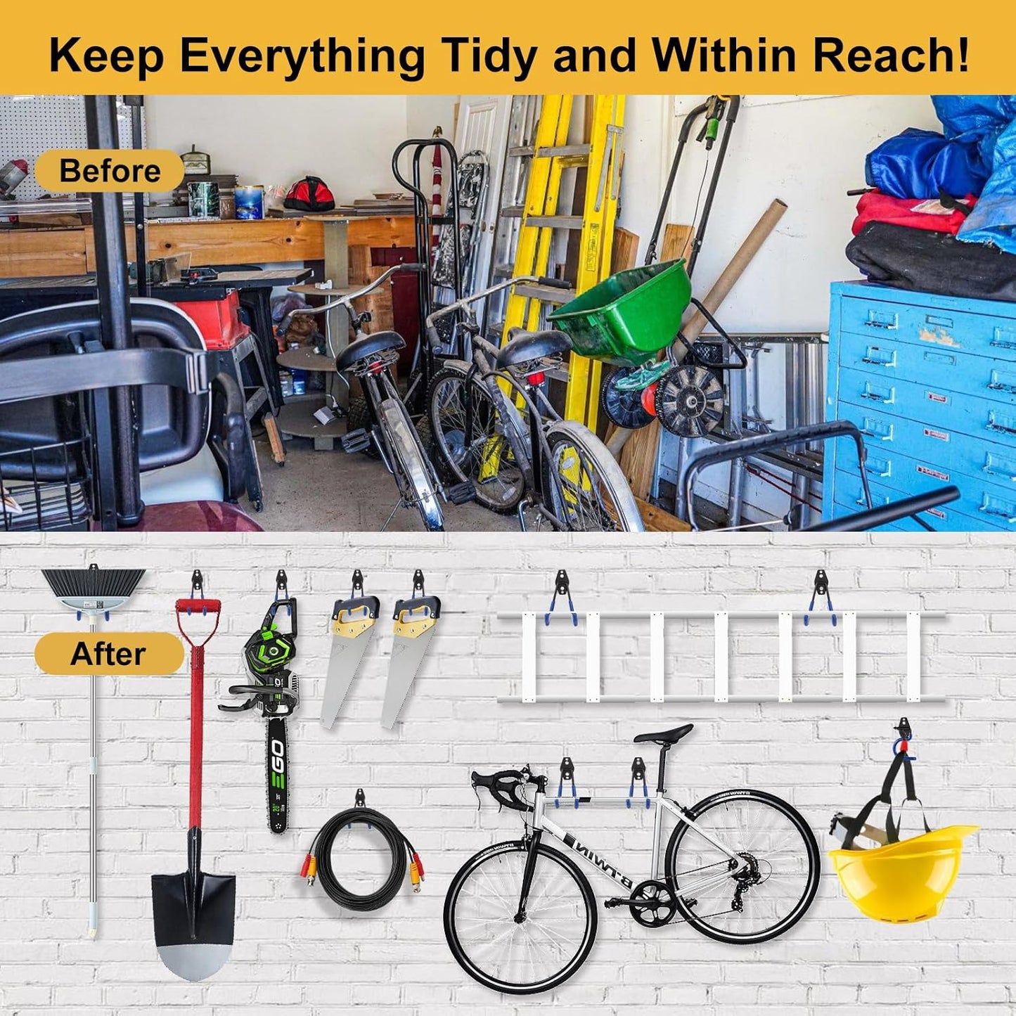 Steel Garage Hooks Wall Tool Organizer, 14 Pack Garage Storage Hook Heavy Duty Utility Storage Hangers Blue for Ladders, Ropes, Garden Tools