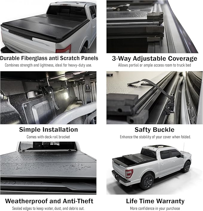 Hard Folding Truck Bed Tonneau Cover|HTF035|Fits 2022-2026 Toyota Tundra 6'6" Bed w/OE Rail System (78.7")