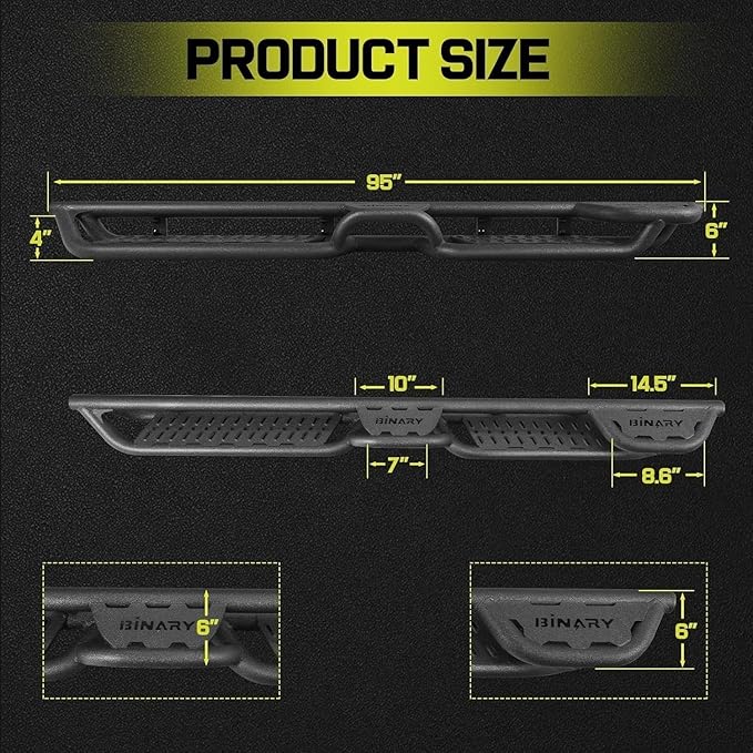 BINARY STAR Wheel to Wheel Running Boards Compatible with 2007-2018 Chevy Silverado/GMC Sierra 1500 Crew Cab, 07-19 Silverado/Sierra 2500 3500. Side Steps, 4-Steps Design Step Bars Nerf Bars.