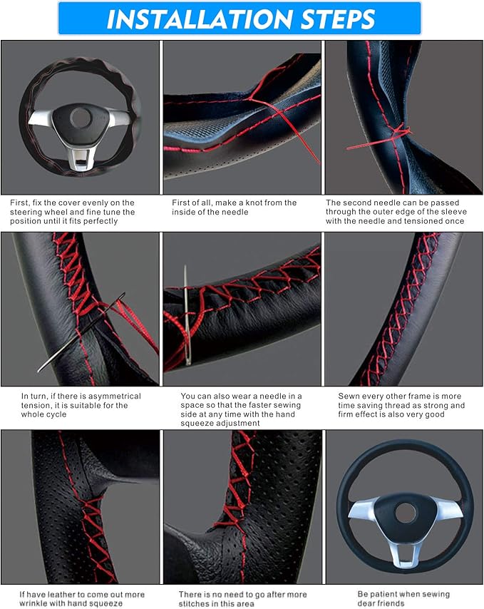 Carodi Leather Steering Wheel Cover, Breathable Non-Slip Design, Soft and Comfortable Feeling, Universal 15 Inch Auto Car Steering Wheel Stitch on Wrap(Size M,Beige)