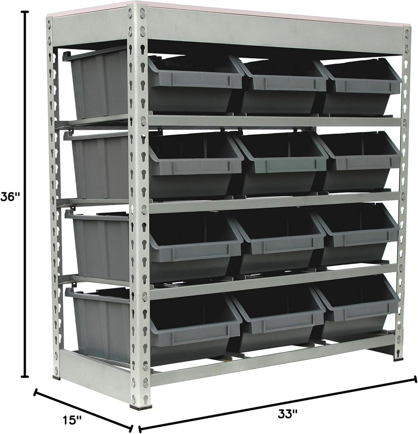 King's Rack Bin Rack Boltless Steel Storage System Organizer w/ 12 Plastic Bins in 4 Tiers