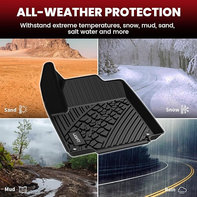 LASFIT Floor Mats for Jeep Cherokee 2015-2023 (Not Fit with Raised Dead Pedal) All Weather TPE Custom Fit Car Mats Floor Liners 1st & 2nd Row, Black