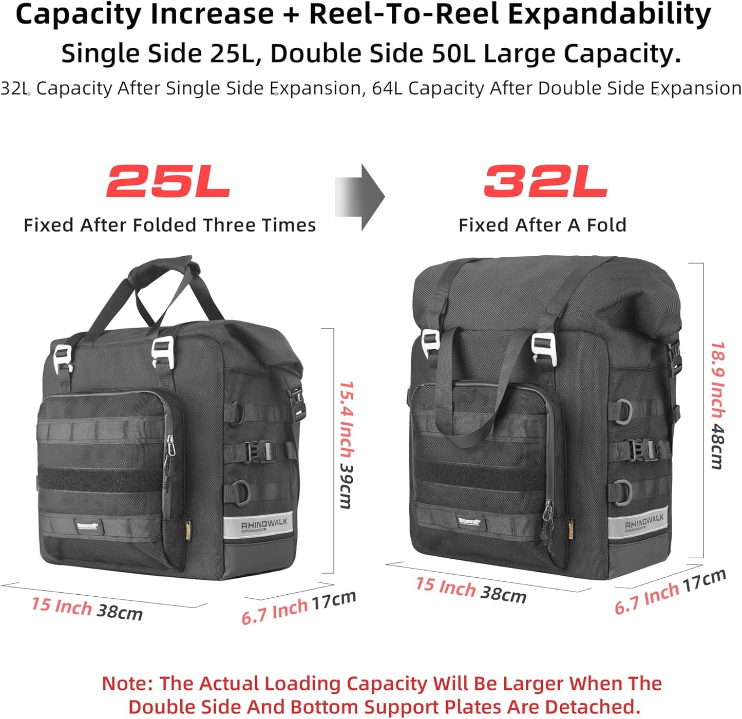 Rhinowalk Motorcycle Saddlebags Waterproof 25L Saddle Bag Quick Release side bag Fits Most Adventure and Sports Bike Motorcycle Racks,1 pack