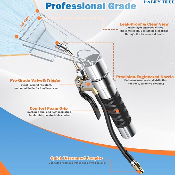 Happy Tree Universal Fit All Brands' Shop Vac Extractor Hose Kit Adapter Wet-dry Extraction Accessory for Upholstery & Carpet Cleaning Auto Detailing Wet Vaccum Accessories with 25 Feet Water Hose