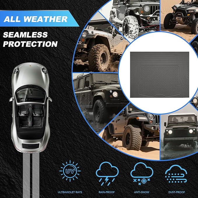 PIC AUTO Heavy Duty Rubber Trunk Cargo Liner Floor Mats, Trimmable to Fit for Car, SUV, Van, and Trucks – All-Weather Protection, Anti-Slip Backing, Easy to Clean, Durable and Long-Lasting (Gray)