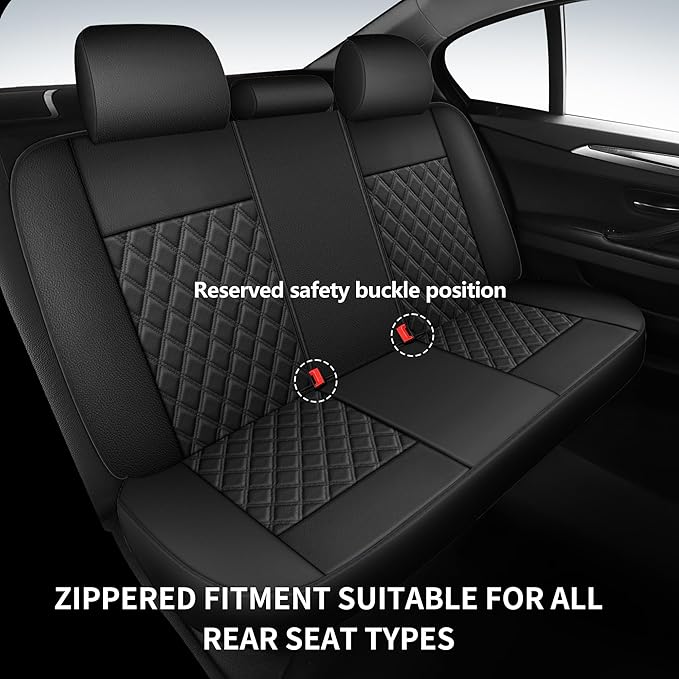 Car Seat Covers Full Set,Breathable and Waterproof Napa Leather Car Seat Cover,Interior Universal Fit for Cars,Sedans,SUVs,Vans,Trucks(Full Seat,Black,N3)