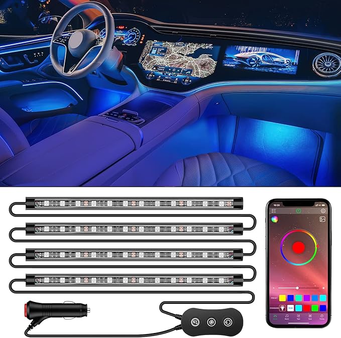 Nilight RGB LED Car Interior Stripe Light with APP Control Multicolor Music Sync Mode Waterproof Car Under-Glow Lighting Lamp Kits Universal Cars Truck ATV UTV