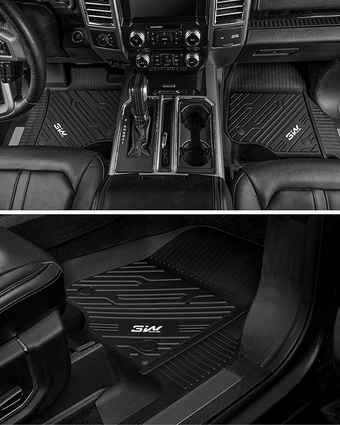 3W Floor Mats Fit for Ford F150/F-150 Lightning SuperCrew Cab 2015-2024 2025, TPE All Weather Custom Fit Car Accessories 1st Only Car Liners Black (Not Fit for Vinyl Floor)