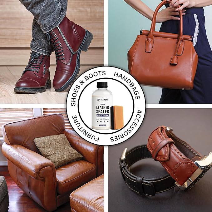 Leather Hero Top Coat – Leather Sealant & Protective Finish for Dye, Paint, Car Seats, Shoes & More – Scratch-Resistant Color Restorer with Applicator – 4oz (Matte Finish)