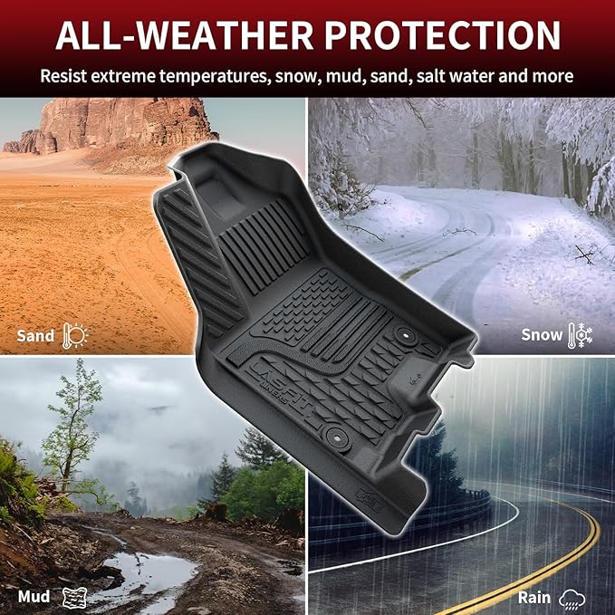 LASFIT Floor Mats 2025 2026 for Ram 1500 Crew Cab Without Rear Under-Seat Factory Storage Bucket Seat (Not for Quad Cab), All Weather TPE Custom Fit Car Mats Floor Liners 1st & 2nd Row, Black