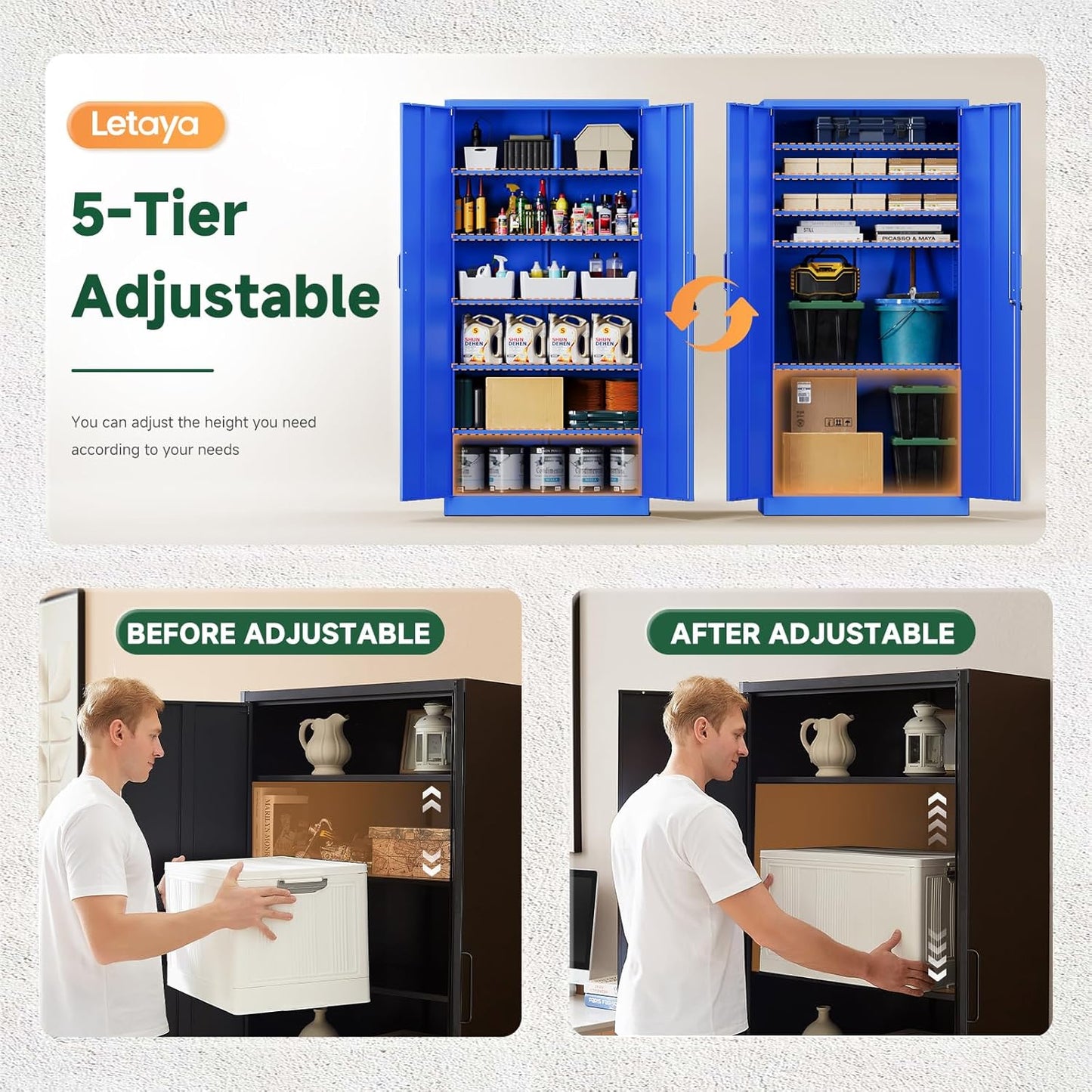 Letaya Metal Garage Storage Cabinets with Lock Door and Adjustable Shelves, Steel Tool Cabinets for Home,Office,Warehouse Organisieren (Blue)