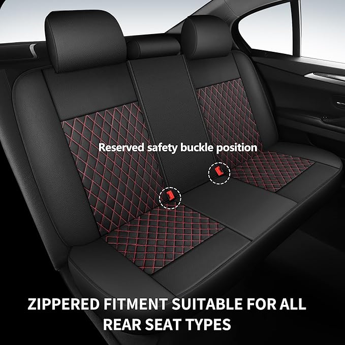 Leather Car Seat Covers,Breathable and Waterproof Seat Cover Full Set,PU Premium Universal Fit Automotive Airbag Compatible for Cars Sedans SUVs Vans and Trucks(Full Seat,Black+Redline,N1)