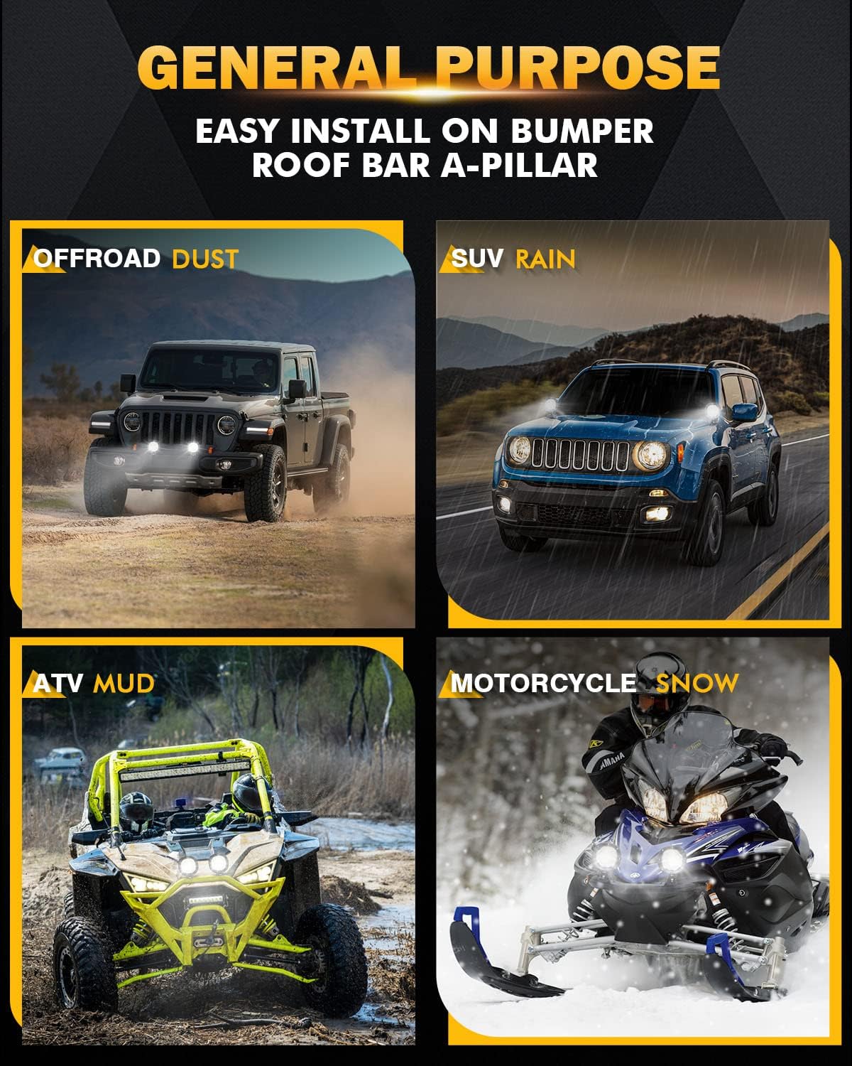 Auxbeam P4 Series Flood Beam LED Pods 4 Inch 90W Round Offroad Fog Lights Driving Flood Light Bar Bumper A-Pillar Hood Mount for Trucks ATV UTV Motorcycle Jeep