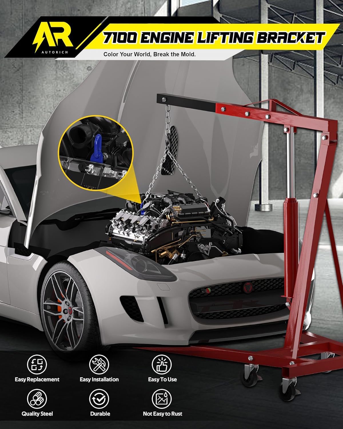 7100 Lifting Bracket Set for Engine - 4 Heavy-Duty Engine Lift Bracket 5500 Lb Capacity, Engine Support Bar for Lifting Slings and Load Levelers, Blue