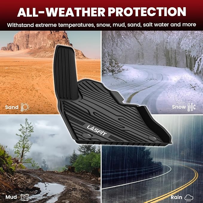 LASFIT Floor Mats Fit for Ford Explorer 2020-2025 All Weather Protector TPE Car Liners, 1st & 2nd Row, 3pcs Black