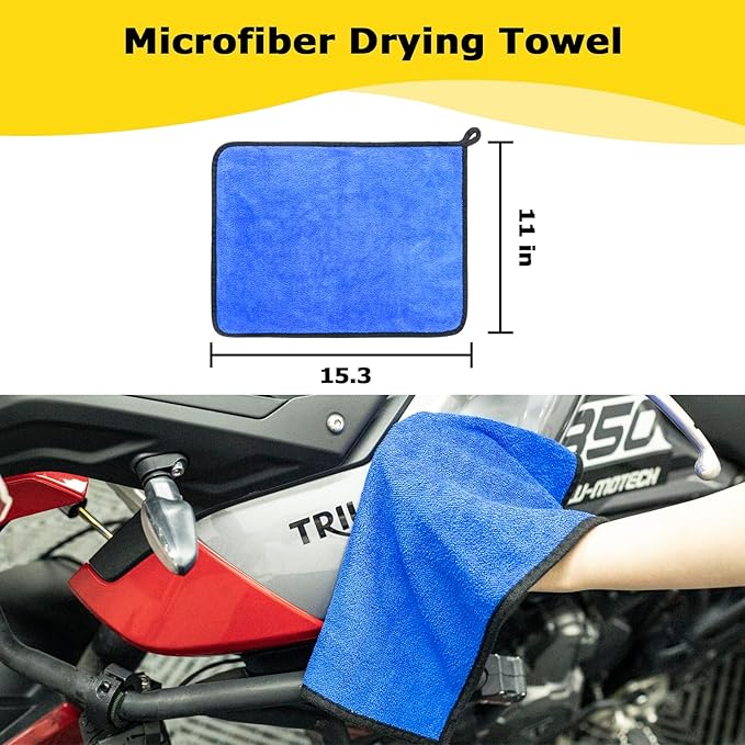 Motorcycle Cleaning Kit 6 Pack with Easy Reach Brush,Tire Brush,Wool Wash Mitt,Chain Brush,Detailing Brush and Microfiber Towel for Cleaning Motorcycle Mudguard,Rims,Exhaust,Frame