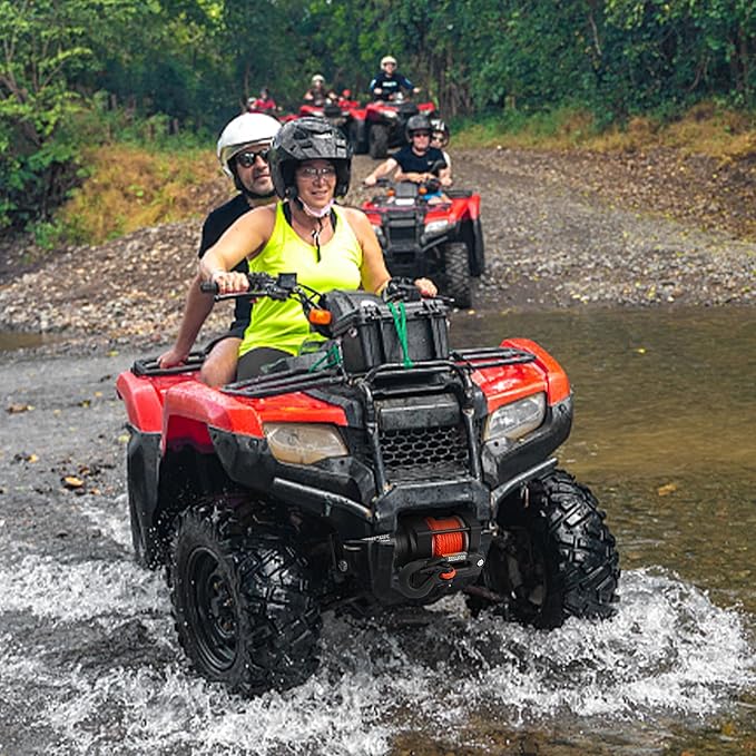 ZESUPER 3500 lb 12V DC Electric Winch 30 ft Synthetic Rope UTV ATV Boat Trailer Winches Off Road Waterproof Towing Winch Kits with Wireless Remote Mounting Plate