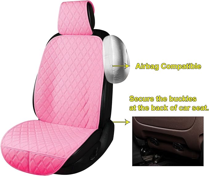 ENOGE Linen Car Seat Covers Front Seat Covers Breathable Cloth Fabric Car Seat Protector Universal Fit Most Automotive, Van, SUV, Trucks (Pink, 2 Front)