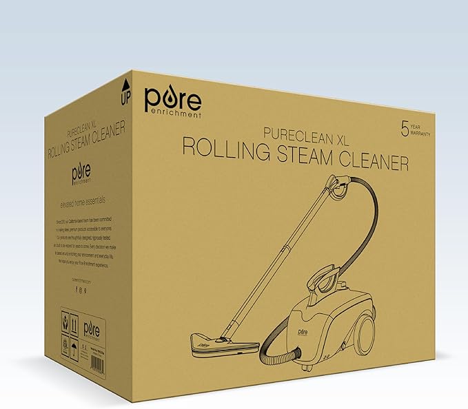 Pure Enrichment PureClean XL Rolling Steam Cleaner – Professional 1.5L Multi-Purpose Heavy Duty Steamer, 17 Accessories, Chemical-Free Deep Cleaning of Floors, Upholstery, Windows, Grout, Cars & More