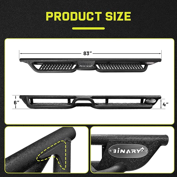 BINARY STAR Running Boards Compatible with 2019-2026 Chevrolet Silverado/GMC Sierra 1500 Crew Cab, 20-26 Silverado/Sierra 2500HD 3500HD Crew Cab, Two-Stair Side Steps Nerf Bars.