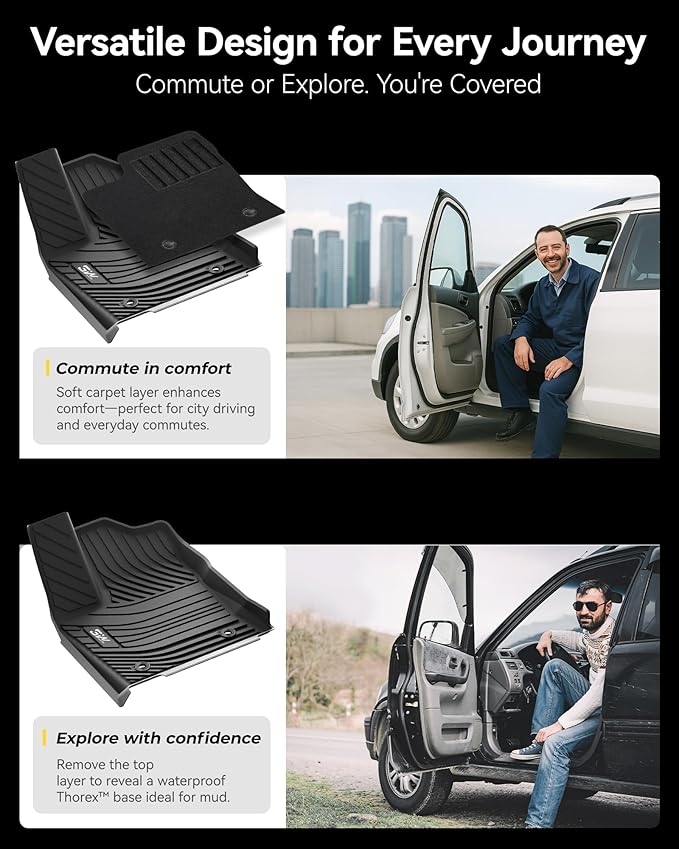 3W Floor Mats & Front Carpets Fit 2022-2026 Toyota Tundra (Only for CrewMax Cab), SR/SR5/TRD PRO/Limited/Platinum/Castone Custom Fit All-Weather TPE Front & Rear Row Floor Liner Black