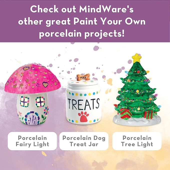 MindWare Paint Your Own Porcelain Bowls for Kids - DIY Craft Kit Makes 3 Bowls, Includes Paint and Brush