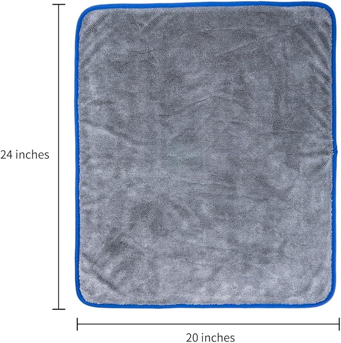 SHSCLY Microfiber Car Drying Towel Super Absorbent Twist Pile Car Towels Rapid Drying Large Cleaning Lint-Free Detailing Cloth Gray 24 x 20 Inches Pack of 2