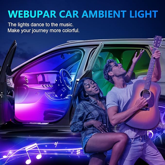RGB Acrylic Ambient Lighting Car Lights, LED Strip Lights with APP Control, 593 LEDs Interior Car Lights, 6 in 1 Neon Car Ambient Lighting Kit