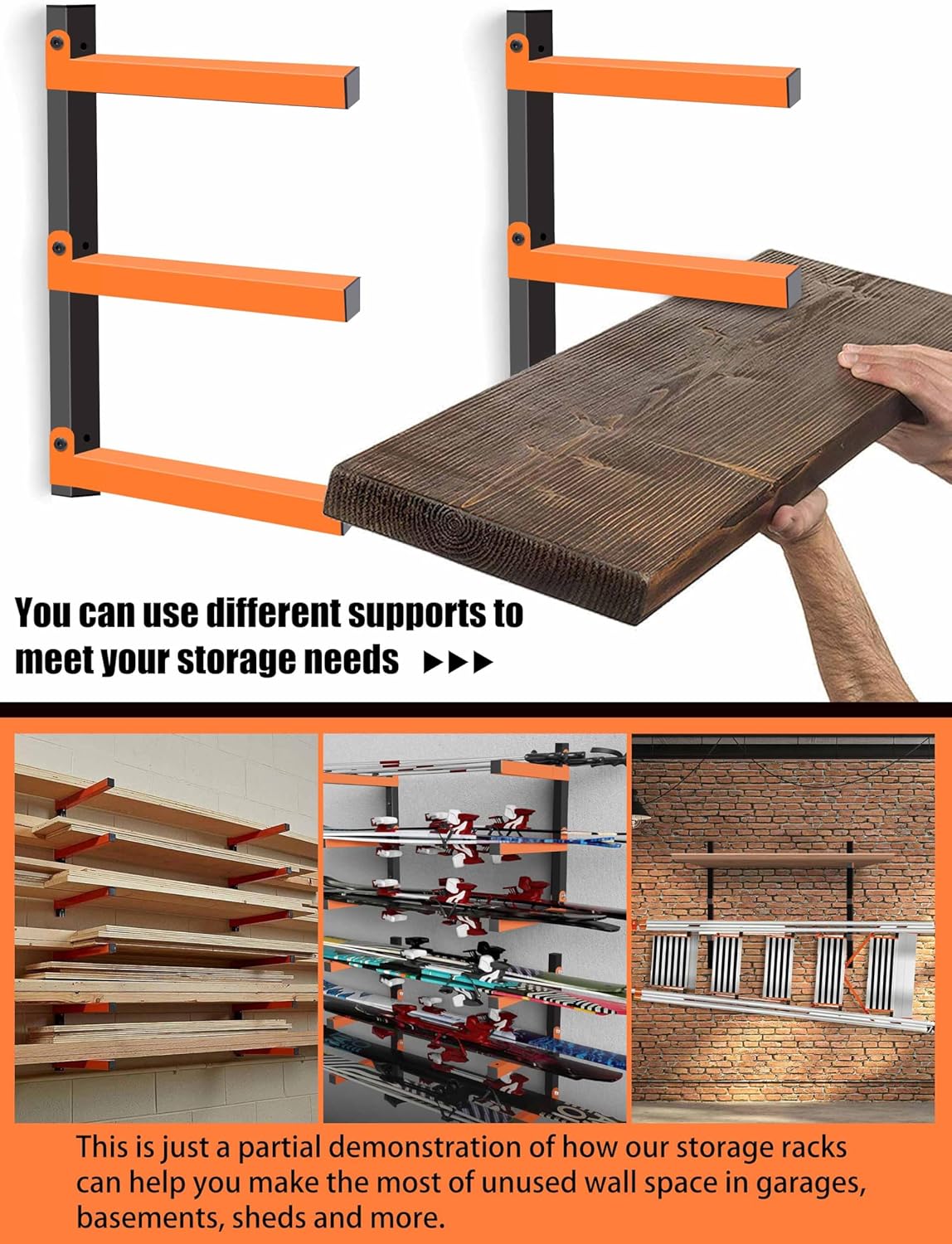 Caliee lumber Storage Rack Wall Mount, 3-Tier Garage Storage Organizer Holds Up to 1400 lbs, Lumber and Tool Rack for Garage, Basement, Workshop, Rustproof & Space-Saving Design (2)