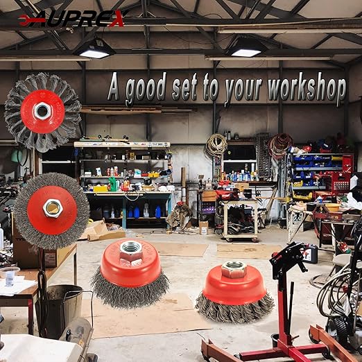 4 Pack Wire Wheel Brush Set for Angle Grinders, 4 & 3 Inch, 5/8'-11 Thread Arbor, Twist Knotted Coarse Crimped Wire Brushes