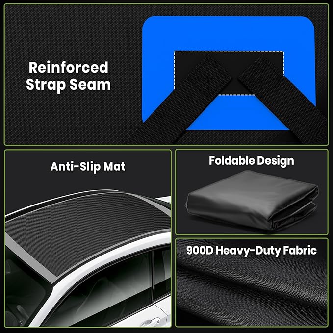 23 Cubic Feet Car Rooftop Cargo Bag Carrier, Soft Roof Top Luggage Bag for All Vechicles with/Without Racks - with Waterproof Zip, Luggage Lock, Anti-Slip Mat, Storage Bag, Door Hooks, Blue