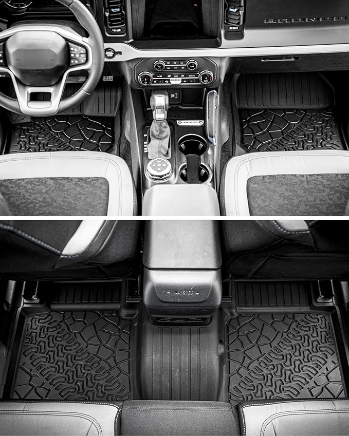 3W Floor Mats Fit for 2021 2022 2023 2024 2025 Ford Bronco 2 Door All Weather TPE Car Accessories Custom Fit Floor Liner 1st and 2nd Row Car Mats, Black (Not for Bronco Sport & Rubberized Floor)