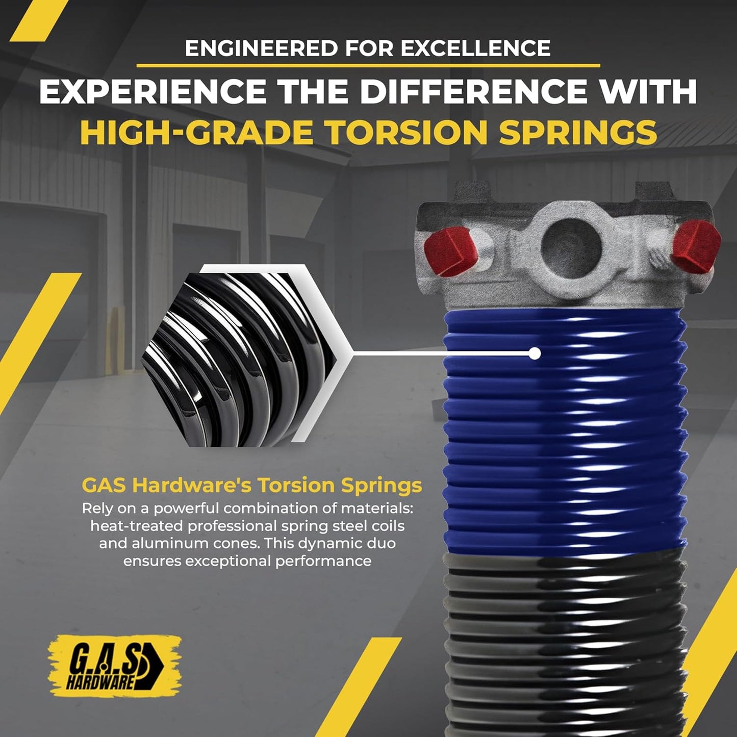 Garage Door Torsion Spring 262x1.75x38 Includes 1” Steel Bearing, Non-Slip Gloves, and Winding Bars for Left and Right Side of Garage Door Precision E-Coating 5-Year Warranty Min. 30,000 Cycles (Pair)