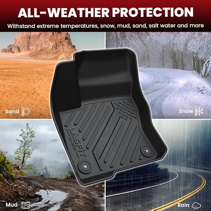 LASFIT Floor Mats and Cargo Liner for Ford Focus 2012-2018(Fit for Hatchback & Gasoline) and Focus RS 2016-2018 All Weather Custom Fit TPE Car Floor Liner, 1st & 2nd & Trunk Mat Combo Set, 4pcs Black