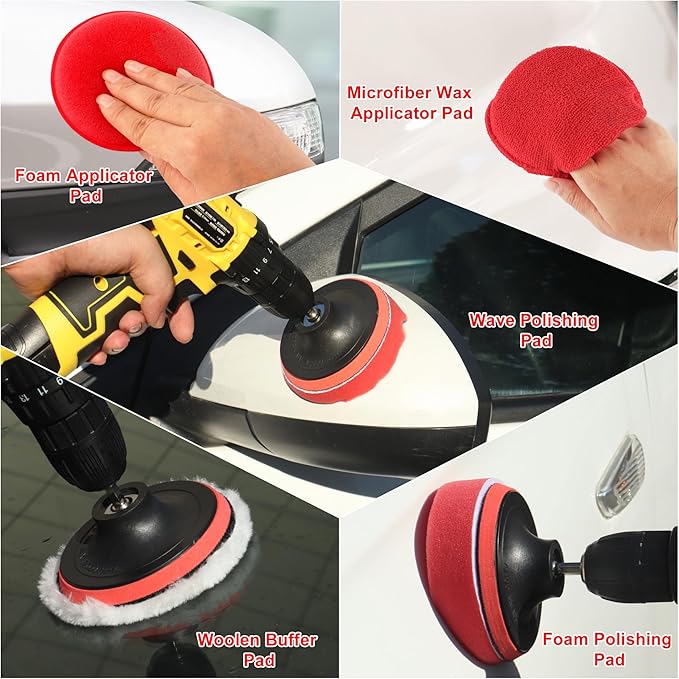 25Pcs Car Detailing Kit, Car Cleaning Kit with Drill Brushes and Interior Tools, Wheel Hub Cleaner, Polishing Pads, Auto Wax Applicator Accessories (25PCS)