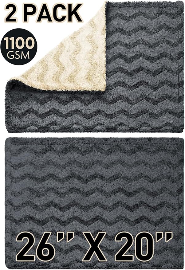 Fantasticlean Large Car Drying Towel- 26‘’ by 20'', 2 Pack-Premium Microfiber Cleaning Cloth with Twisted Loop & Coral Fleece, Ultra Absorbent, Scratch-Free for Car Detailing