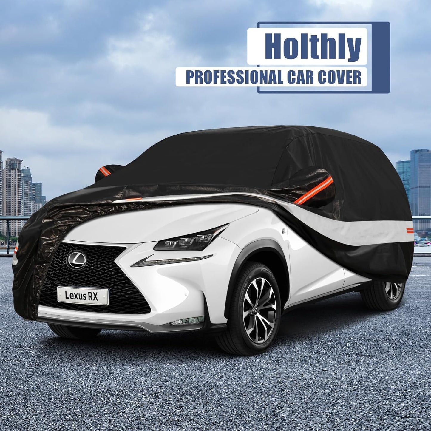 10 Layers SUV Car Cover Custom Fit for Lexus RX350 RX450 RX500(2015-2024) Waterproof All Weather for Automobiles, Outdoor Full Cover Sun UV Rain Protection with Cotton.Black