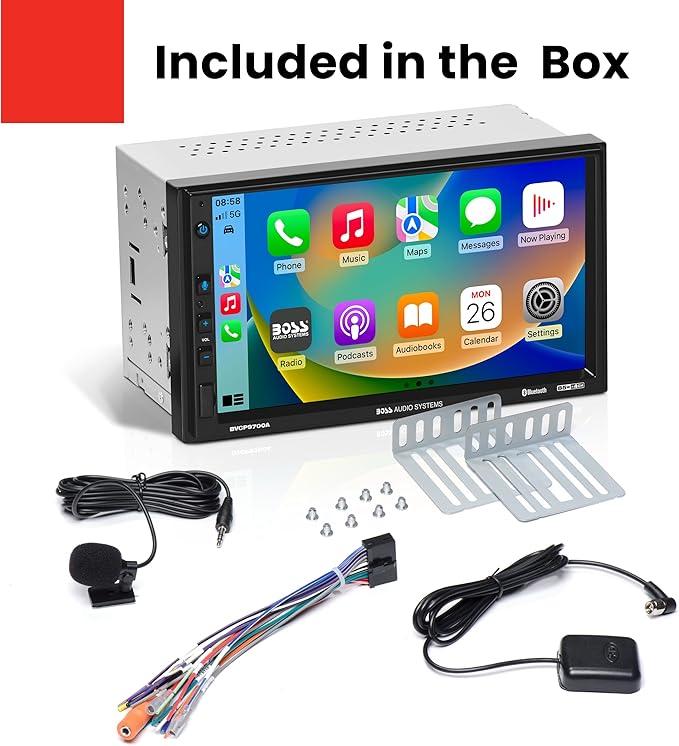 BOSS Audio Systems BVCP9700A Car Stereo - Apple CarPlay, Android Auto, Double Din, 7 Inch Touchscreen, Bluetooth, No CD DVD Player, AM/FM Radio Receiver