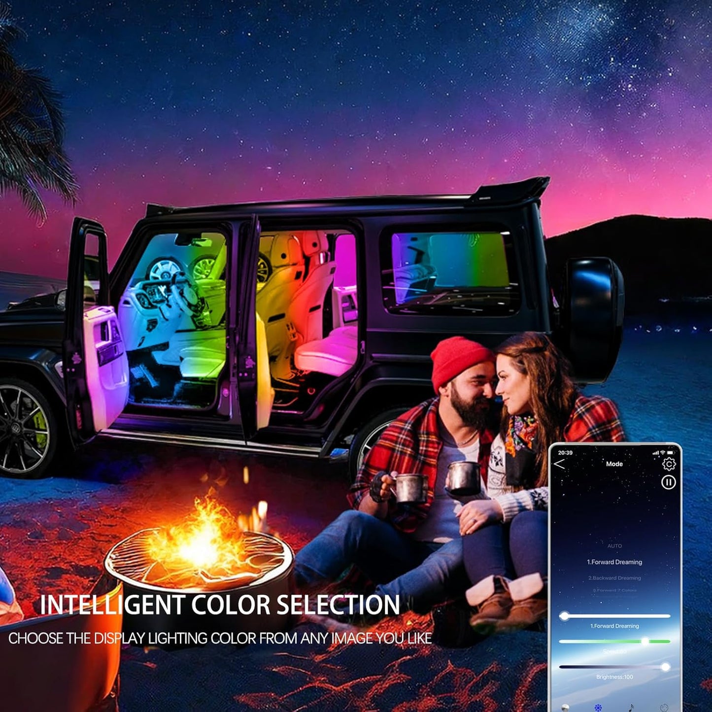 Upgrade Smart USB Dream Color Interior Car LED Strip Light with App Control, RGB Multi Color USB 5V Neon Atmosphere Ambient Night Strip Light Decorative Lamp for Cars with Music and DIY Mode(D72LEDs)