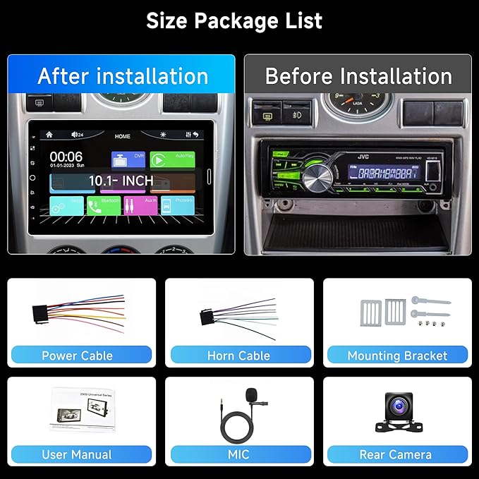 10.1 inch Single Din Car Stereo CarPlay Android Auto Mirror Link, Rimoody Detachable Touch Screen Car Radio with BT 5.0 FM/EQ USB/AUX/TF/SWC/MIC Car Audio Receiver Backup Camera