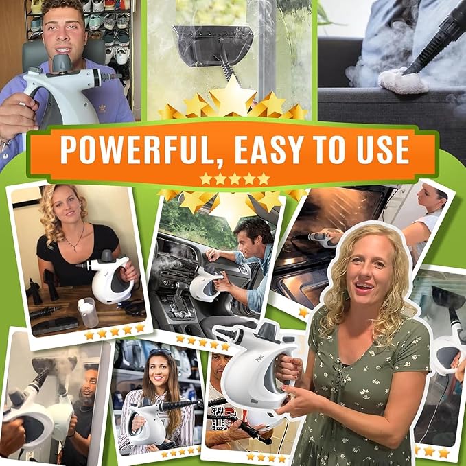 Pressurized Handheld Multi-Surface Natural Steam Cleaner with 12 pcs Accessories, Multi-Purpose Steamer for Home Use, Steamer for Cleaning Floor, Upholstery, Grout and Car (Grey)