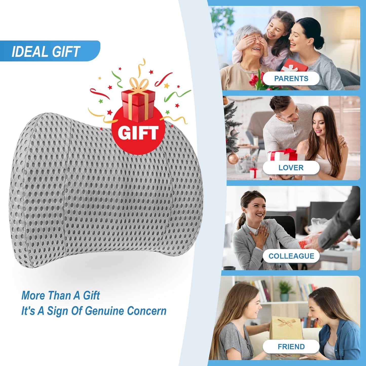 Lumbar Support Pillow for Car, Memory Foam Lumbar Pillow for Lower Back Pain Relief - Back Cushion for Driving, Chair Support for Car-Office Chair, Wheelchair - Mesh Gray