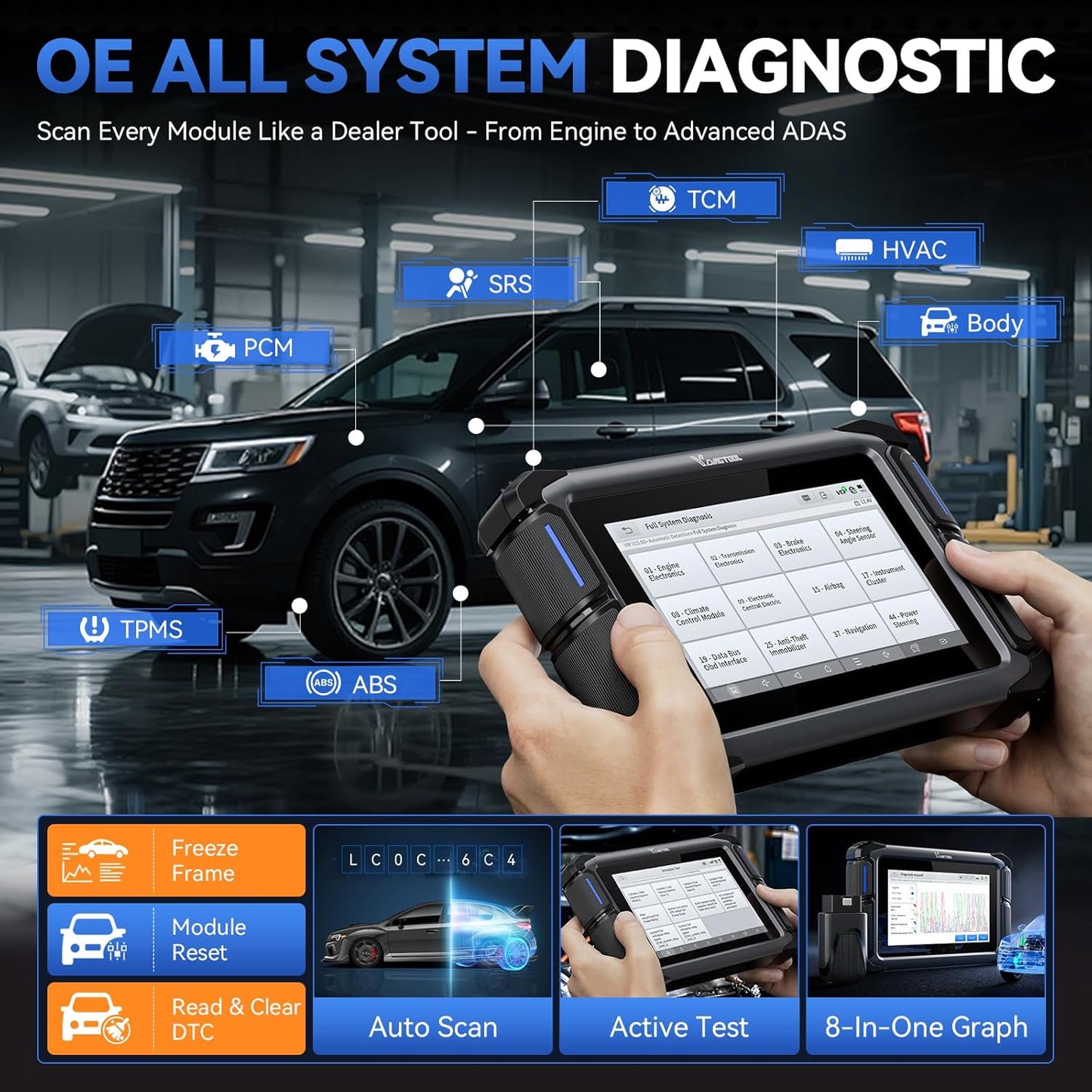 Bidirectional Scan Tool VDIAGTOOL VD70S, 2025 Wireless OBD2 Scanner Diagnostic Tool with 36+ Resets, All System Scanner for Car, FCA Autoauth, CAN FD & DoIP, ECU Coding, PMI, 3 Years Update