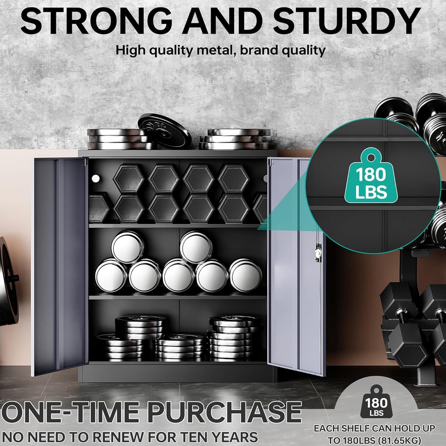 SISESOL Small Metal Cabinet with Shelves,36 inch Garage Storage Cabinet with Lock,Gray Metal Storage Cabinets with Locking Doors,Small Steel Lockable Cabinets for Home,Office,Shop,Garage