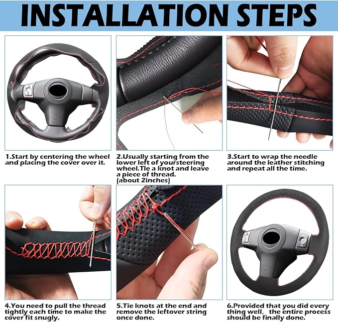 Microfiber Leather Hand Sewn Steering Wheel Cover Compatible with Ford F-150 XL/XLT/Limited 2021 2022 DIY Steering Wheel Protector On Wrap