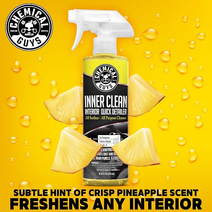 Chemical Guys InnerClean Interior Detailer with Pineapple Scent – Cleaner and Protectant for Dashboards, Doors, Seats and Surfaces – Non Greasy Formula for Cars, Trucks, SUVs, RVs and Home, 16 oz